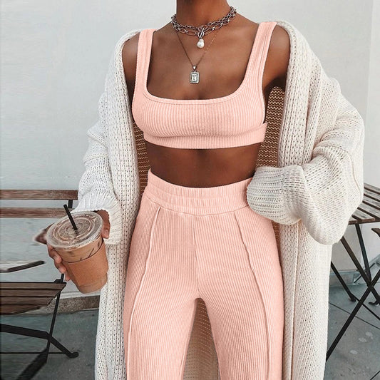 Women's Ribbed Yoga Workout Set for Autumn/Winter