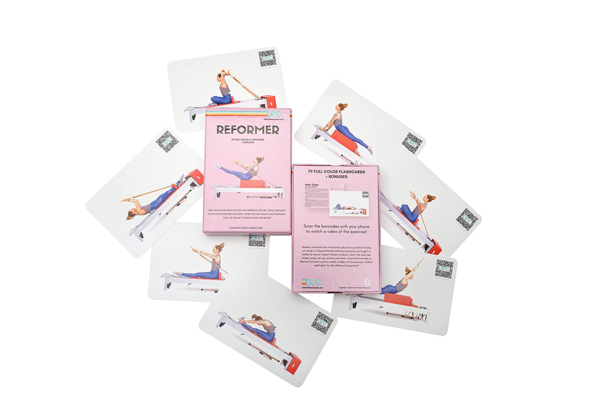 OnlinePilatesClasses Pilates Reformer Deck with Free Video Tutorials Fitness Flash Cards with 79 All-Levels Cards for Home Gym Exercise Reformer Not Included
